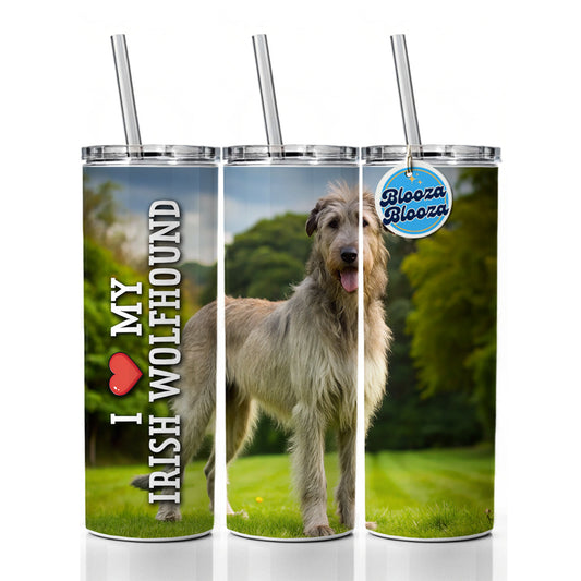 I Love My Irish Wolfhound Dog Heart Skinny Tumbler 20oz with Straw Insulated Water Bottle Gift