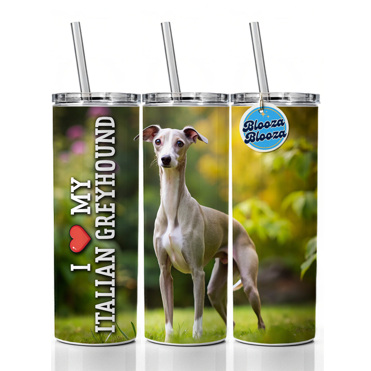 I Love My Italian Greyhound Dog Heart Skinny Tumbler 20oz with Straw Insulated Water Bottle Gift