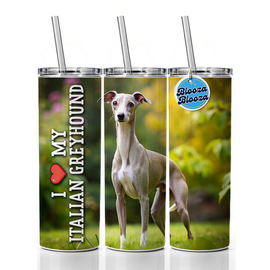 I Love My Italian Greyhound Dog Heart Skinny Tumbler 20oz with Straw Insulated Water Bottle Gift