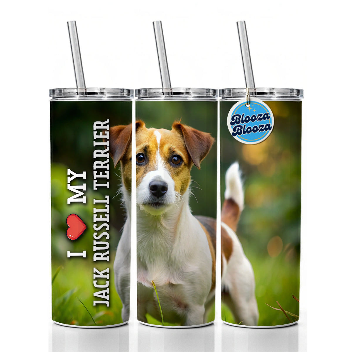 I Love My Jack Russell Terrier Dog Heart Skinny Tumbler 20oz with Straw Insulated Water Bottle Gift