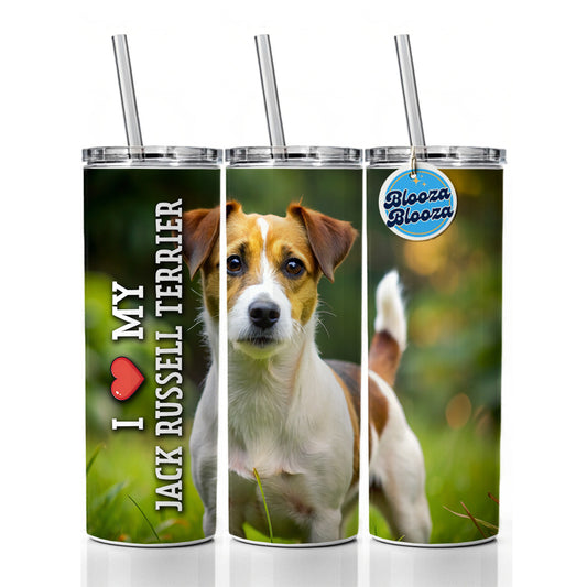 I Love My Jack Russell Terrier Dog Heart Skinny Tumbler 20oz with Straw Insulated Water Bottle Gift