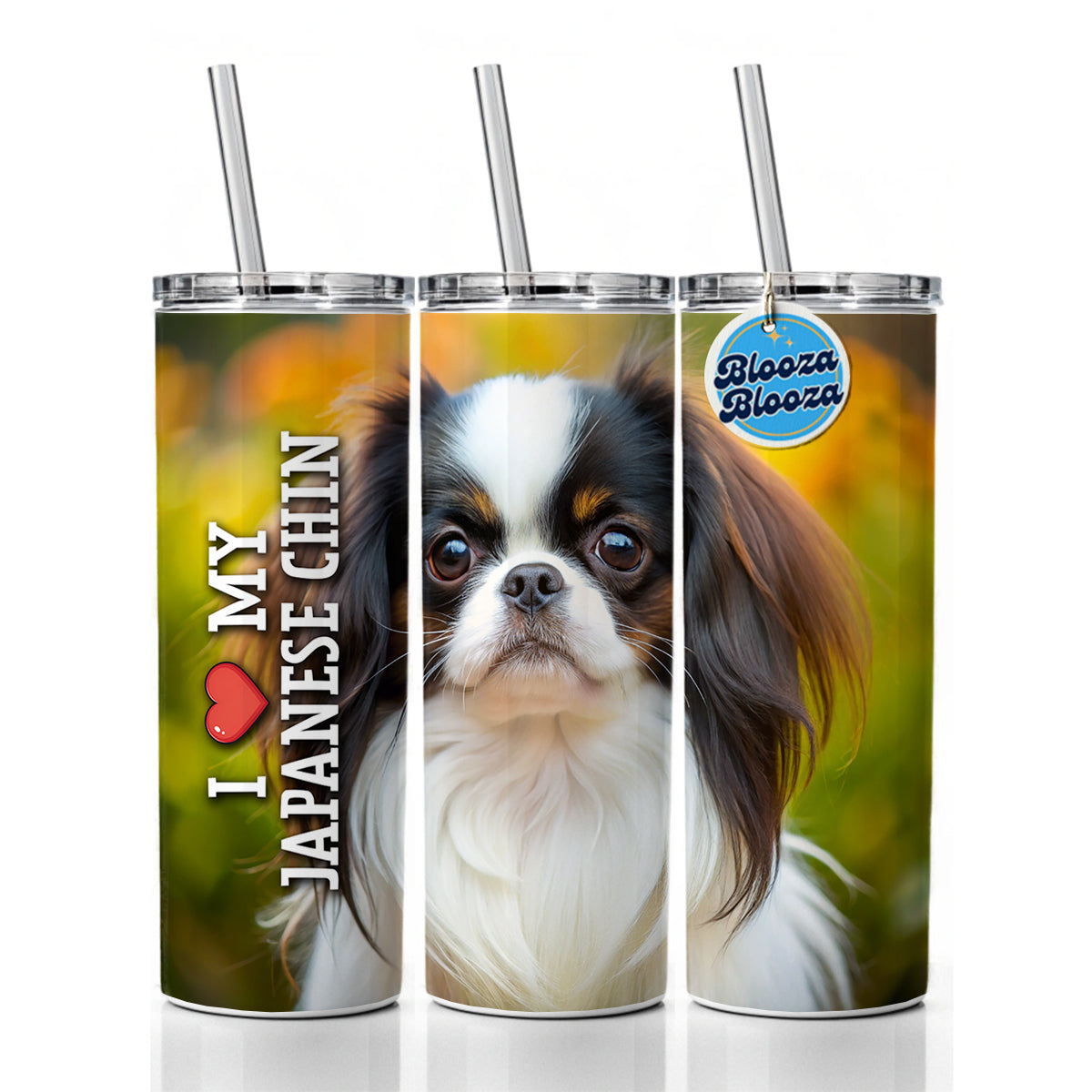 I Love My Japanese Chin Dog Heart Skinny Tumbler 20oz with Straw Insulated Water Bottle Gift