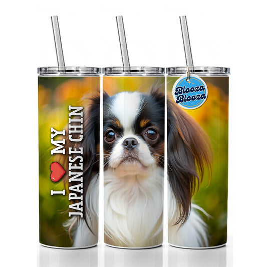 I Love My Japanese Chin Dog Heart Skinny Tumbler 20oz with Straw Insulated Water Bottle Gift