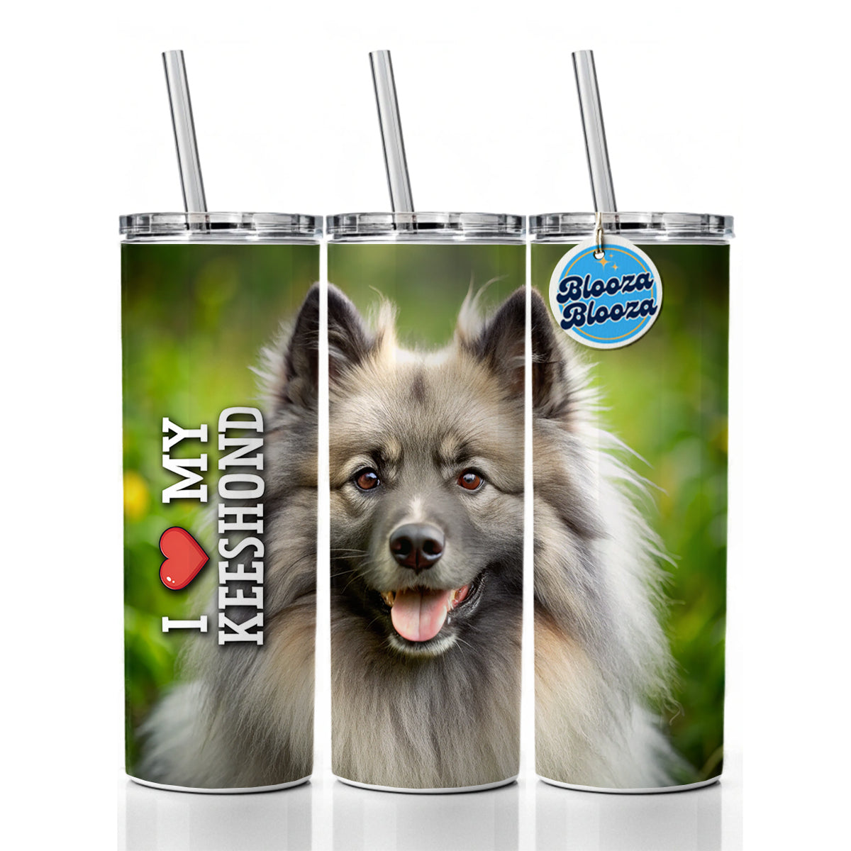 I Love My Keeshond Dog Heart Skinny Tumbler 20oz with Straw Insulated Water Bottle Gift