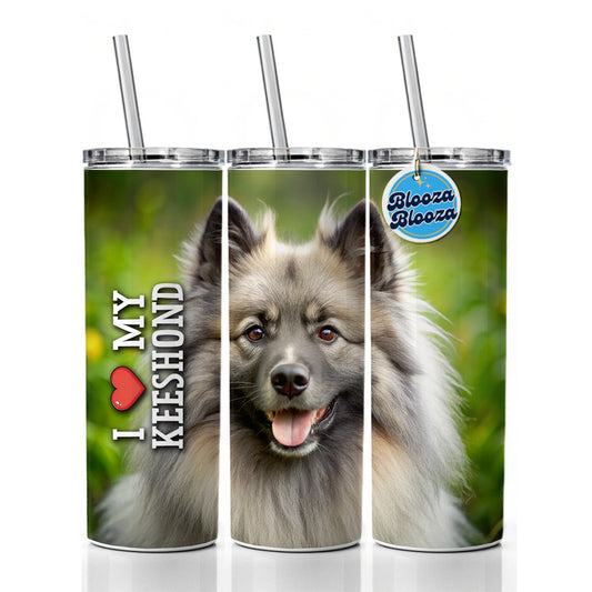 I Love My Keeshond Dog Heart Skinny Tumbler 20oz with Straw Insulated Water Bottle Gift