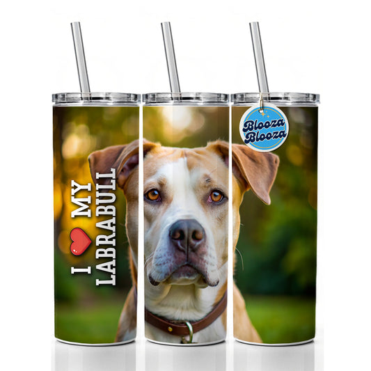 I Love My Labrabull Dog Heart Skinny Tumbler 20oz with Straw Insulated Water Bottle Gift