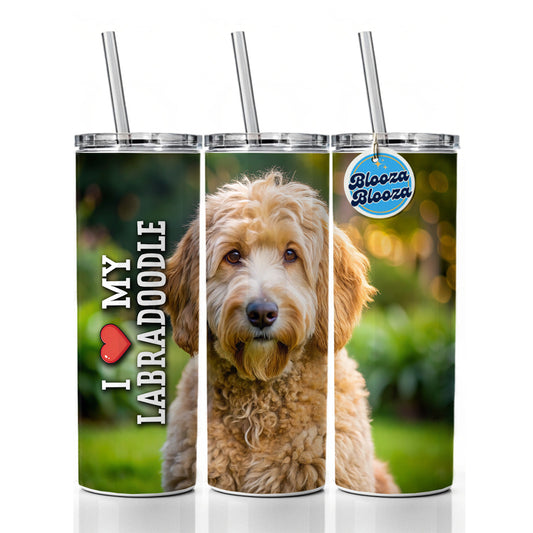 I Love My Labradoodle Dog Heart Skinny Tumbler 20oz with Straw Insulated Water Bottle Gift