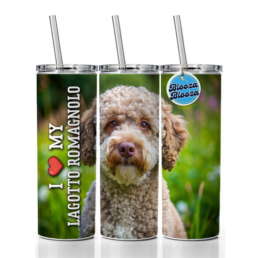 I Love My Lagotto Romagnolo Dog Heart Skinny Tumbler 20oz with Straw Insulated Water Bottle Gift