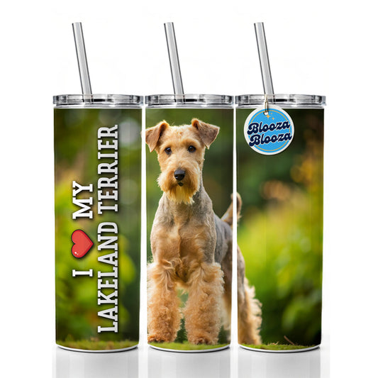 I Love My Lakeland Terrier Dog Heart Skinny Tumbler 20oz with Straw Insulated Water Bottle Gift