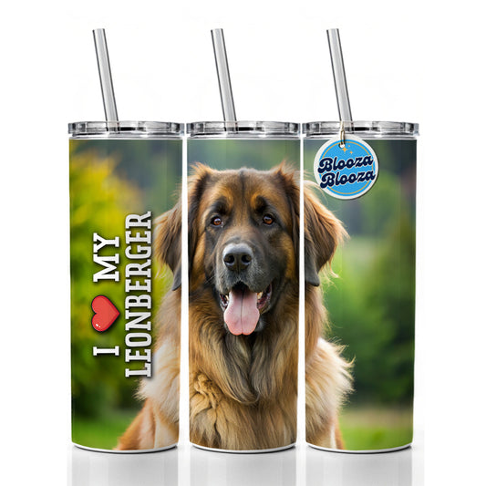 I Love My Leonberger Dog Heart Skinny Tumbler 20oz with Straw Insulated Water Bottle Gift