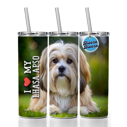 I Love My Lhasa Apso Dog Heart Skinny Tumbler 20oz with Straw Insulated Water Bottle Gift