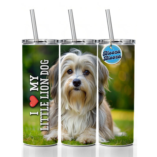 I Love My Little Lion Dog Heart Skinny Tumbler 20oz with Straw Insulated Water Bottle Gift