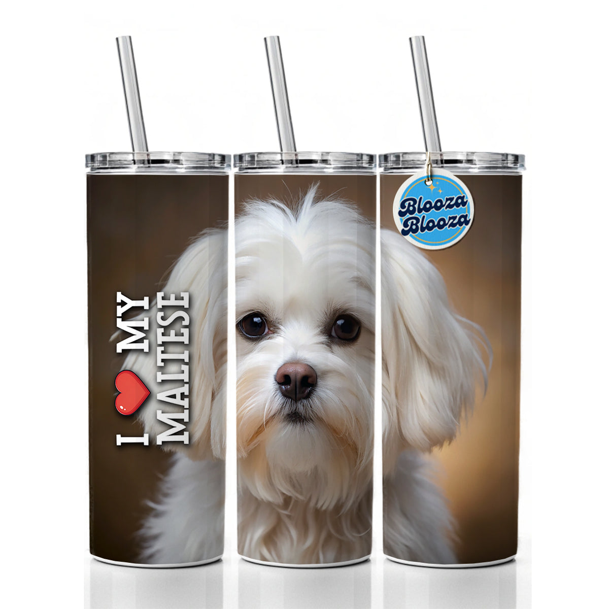 I Love My Maltese Dog Heart Skinny Tumbler 20oz with Straw Insulated Water Bottle Gift