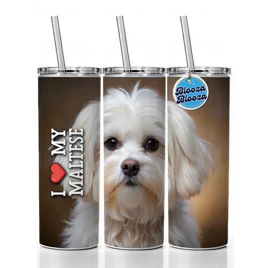 I Love My Maltese Dog Heart Skinny Tumbler 20oz with Straw Insulated Water Bottle Gift