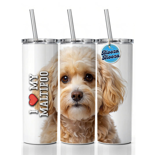 I Love My Maltipoo Dog Heart Skinny Tumbler 20oz with Straw Insulated Water Bottle Gift
