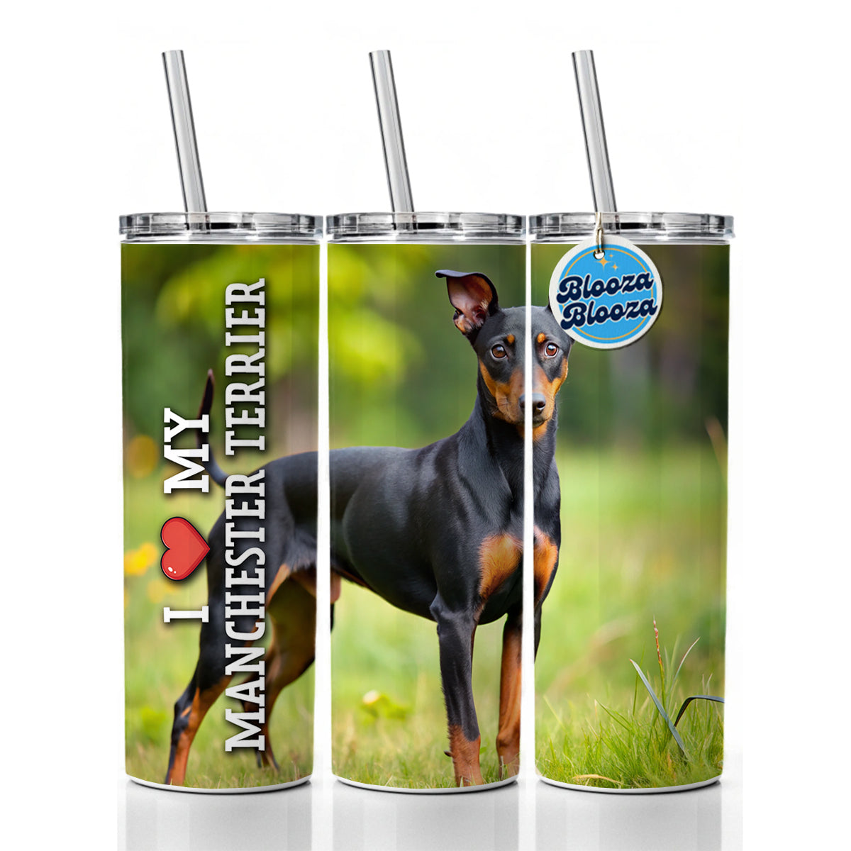 I Love My Manchester Terrier Dog Heart Skinny Tumbler 20oz with Straw Insulated Water Bottle Gift