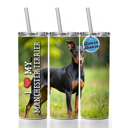 I Love My Manchester Terrier Dog Heart Skinny Tumbler 20oz with Straw Insulated Water Bottle Gift