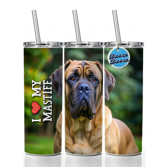 I Love My Mastiff Dog Heart Skinny Tumbler 20oz with Straw Insulated Water Bottle Gift