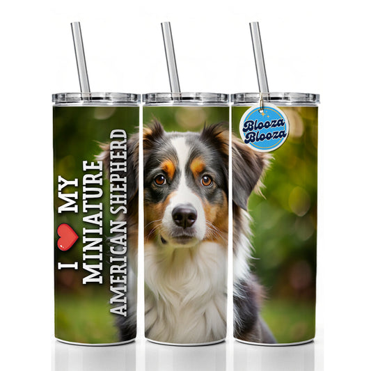 I Love My Miniature American Shepherd Dog Heart Skinny Tumbler 20oz with Straw Insulated Water Bottle Gift