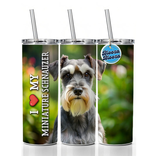I Love My Miniature Schnauzer Dog Heart Skinny Tumbler 20oz with Straw Insulated Water Bottle Gift
