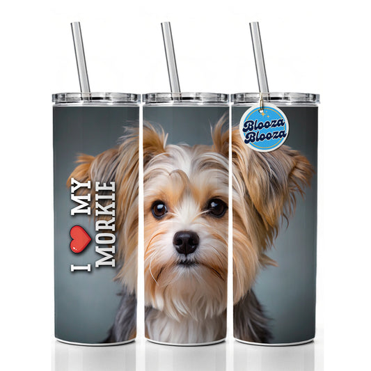 I Love My Morkie Dog Heart Skinny Tumbler 20oz with Straw Insulated Water Bottle Gift