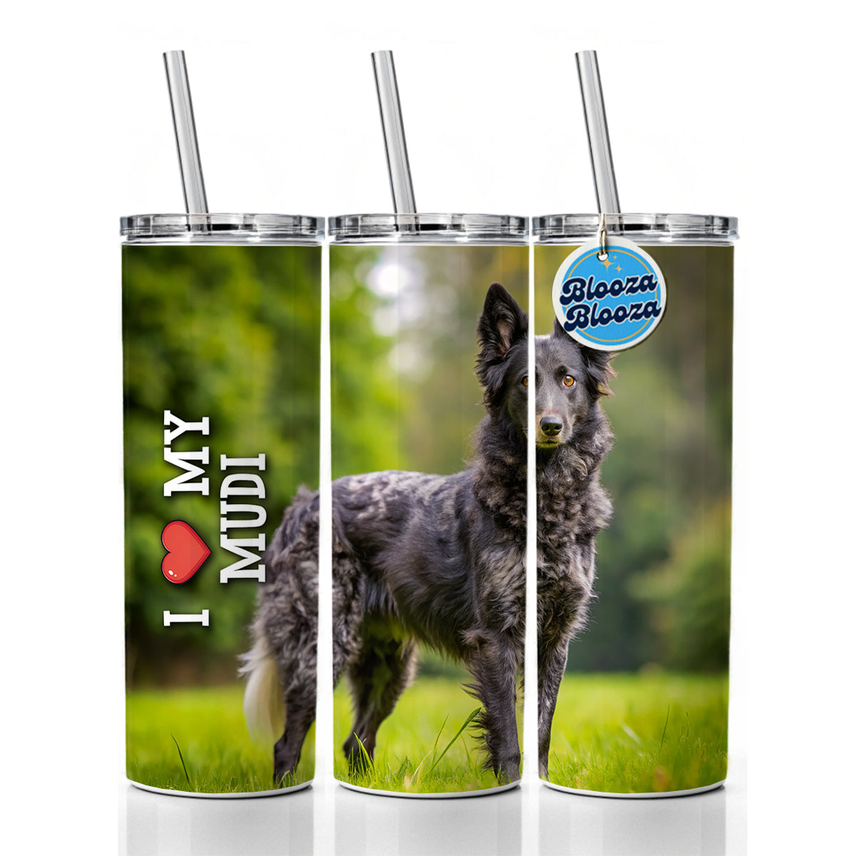 I Love My Mudi Dog Heart Skinny Tumbler 20oz with Straw Insulated Water Bottle Gift
