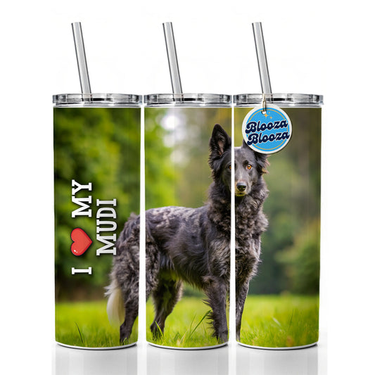 I Love My Mudi Dog Heart Skinny Tumbler 20oz with Straw Insulated Water Bottle Gift