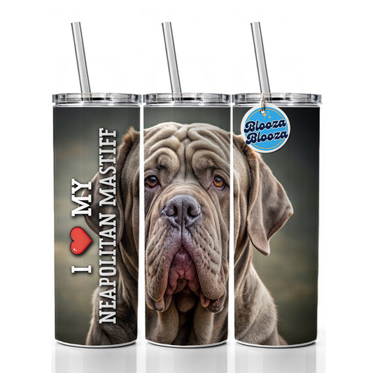 I Love My Neapolitan Mastiff Dog Heart Skinny Tumbler 20oz with Straw Insulated Water Bottle Gift