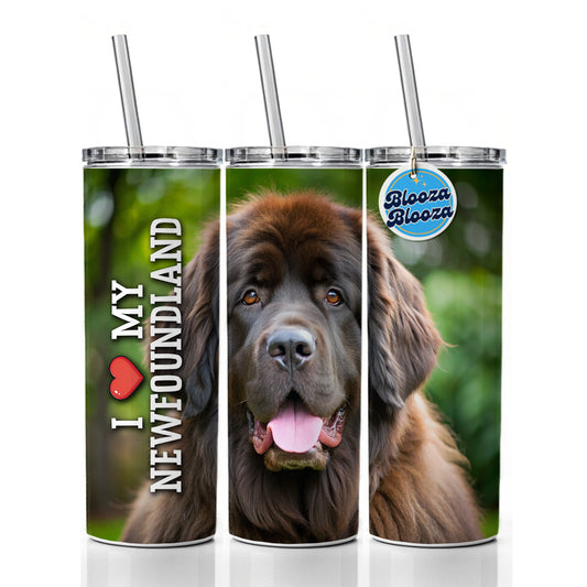 I Love My Newfoundland Dog Heart Skinny Tumbler 20oz with Straw Insulated Water Bottle Gift