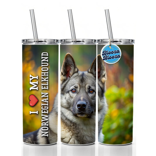 I Love My Norwegian Elkhound Dog Heart Skinny Tumbler 20oz with Straw Insulated Water Bottle Gift