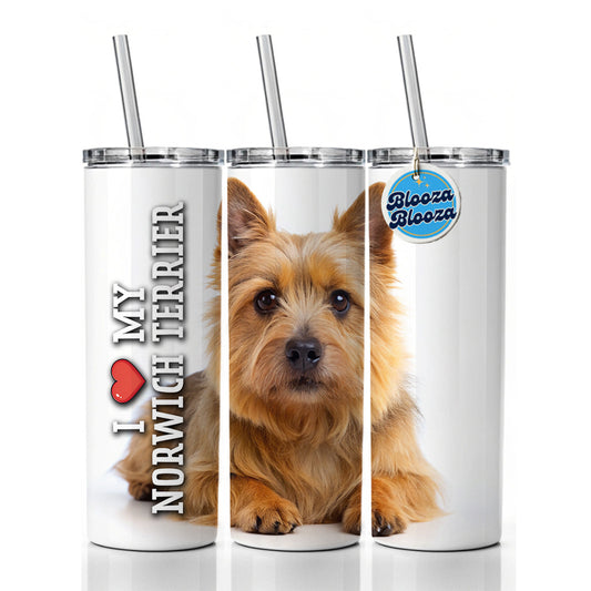 I Love My Norwich Terrier Dog Heart Skinny Tumbler 20oz with Straw Insulated Water Bottle Gift