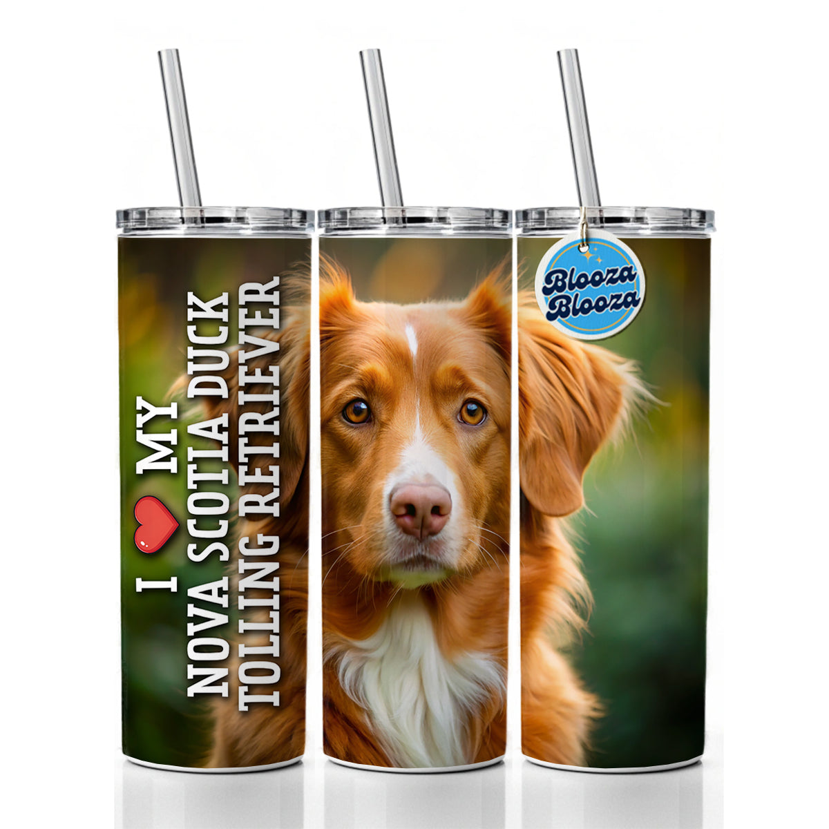 I Love My Nova Scotia Duck Tolling Retriever Dog Heart Skinny Tumbler 20oz with Straw Insulated Water Bottle Gift
