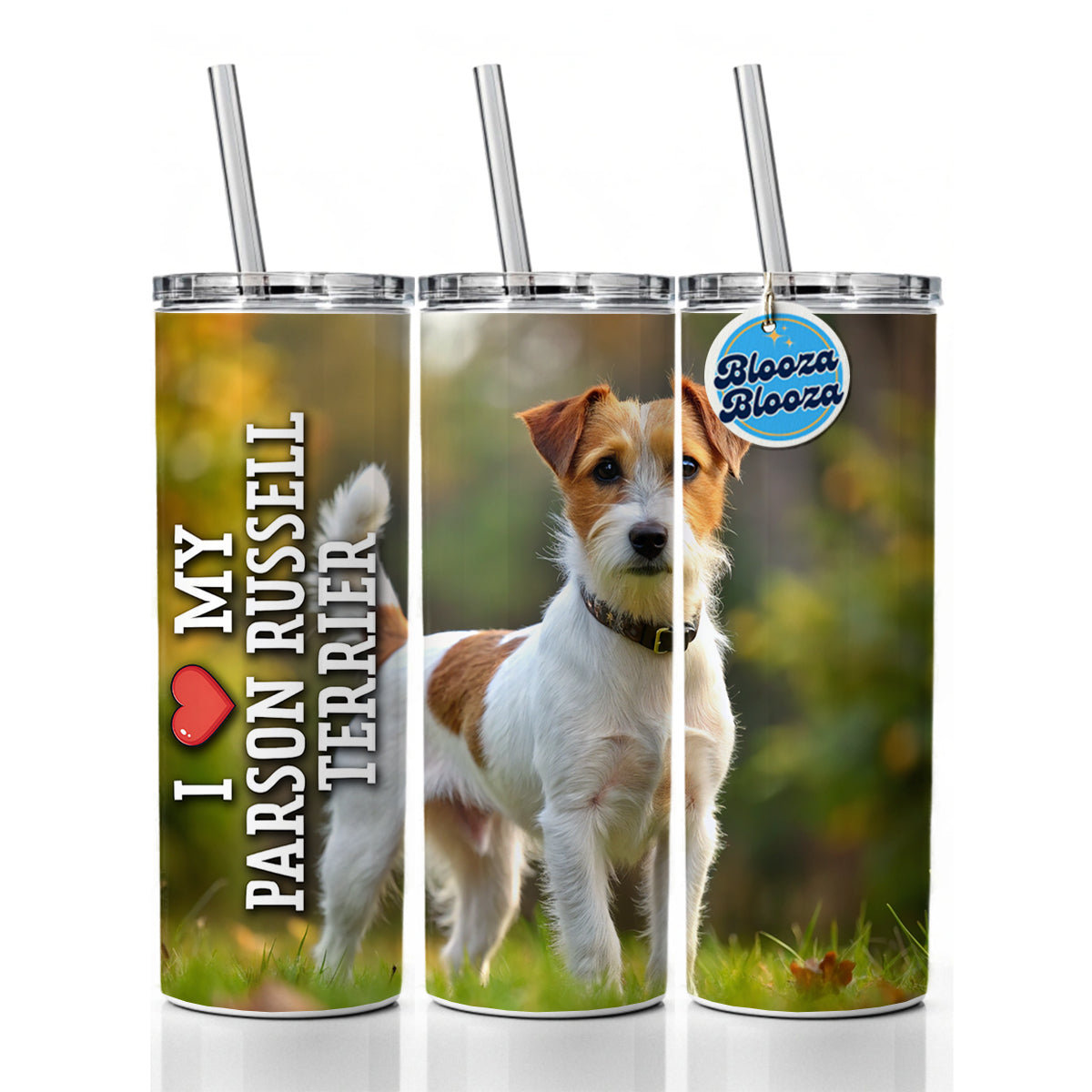 I Love My Parson Russell Terrier Dog Heart Skinny Tumbler 20oz with Straw Insulated Water Bottle Gift