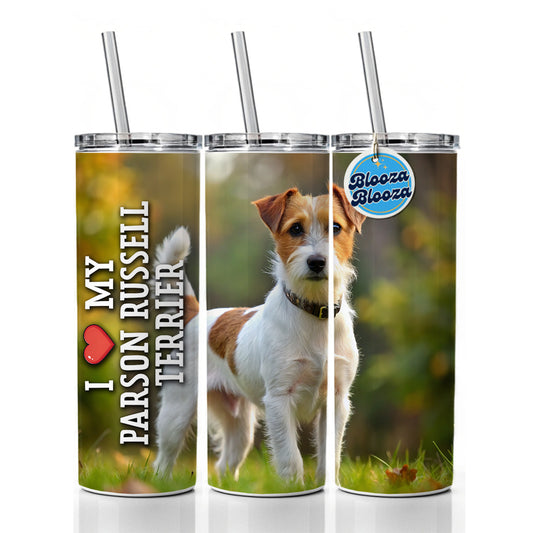 I Love My Parson Russell Terrier Dog Heart Skinny Tumbler 20oz with Straw Insulated Water Bottle Gift