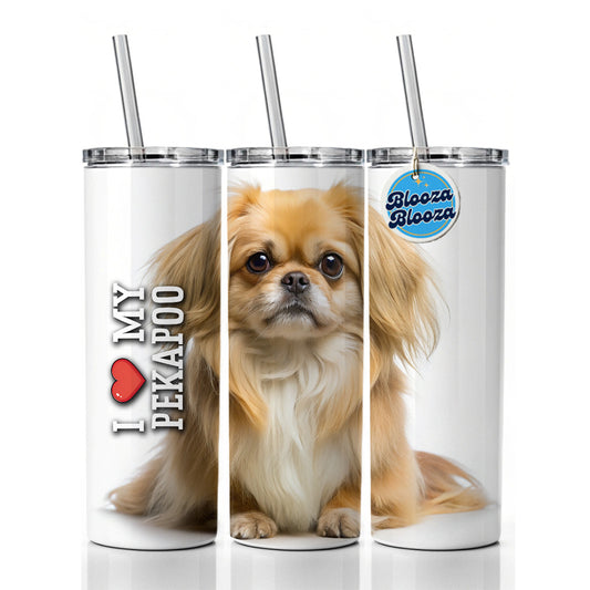 I Love My Pekapoo Dog Heart Skinny Tumbler 20oz with Straw Insulated Water Bottle Gift