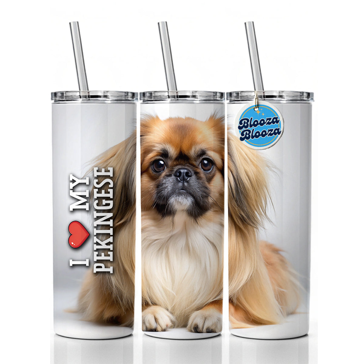 I Love My Pekingese Dog Heart Skinny Tumbler 20oz with Straw Insulated Water Bottle Gift