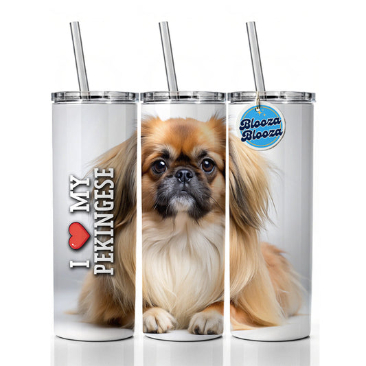 I Love My Pekingese Dog Heart Skinny Tumbler 20oz with Straw Insulated Water Bottle Gift