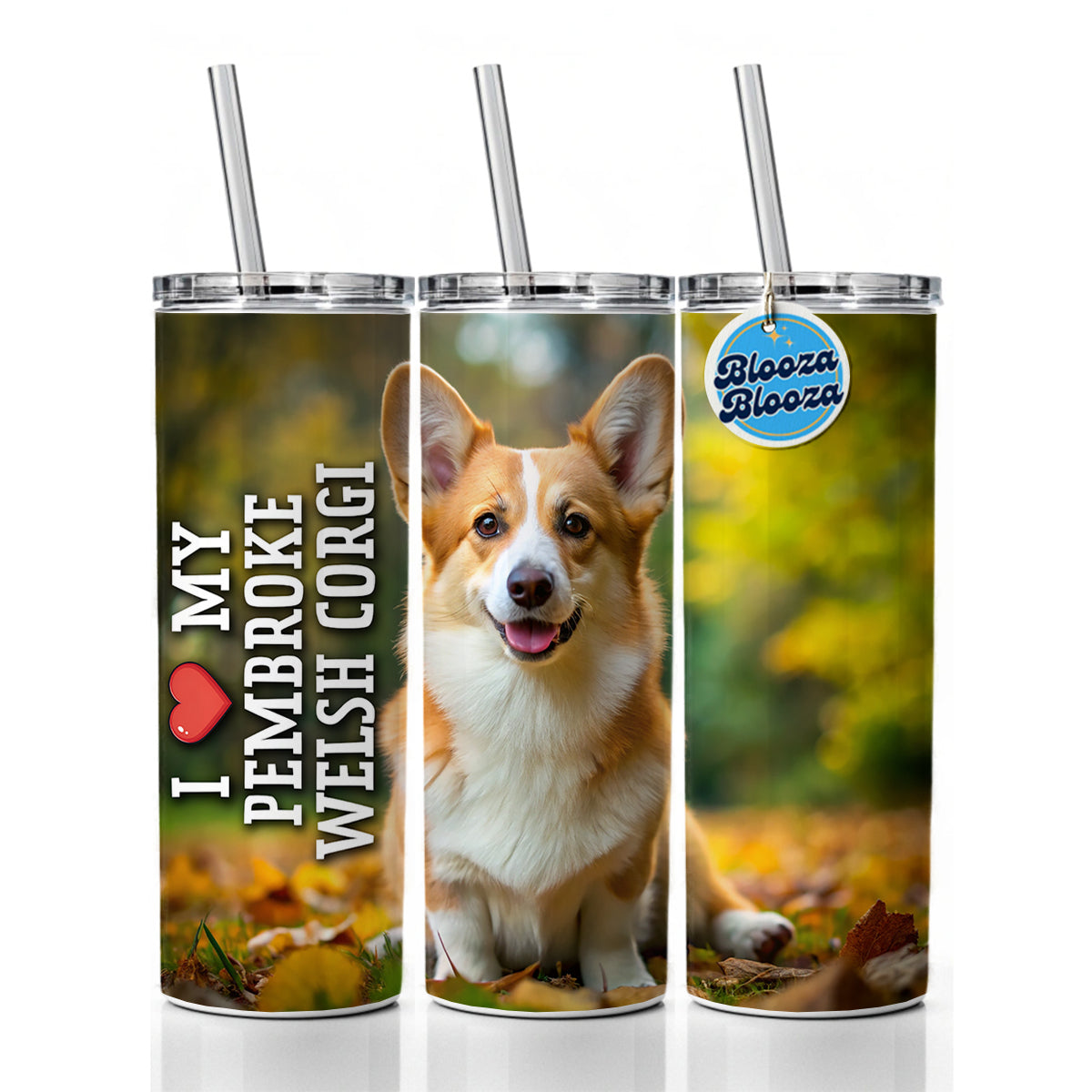 I Love My Pembroke Welsh Corgi Dog Heart Skinny Tumbler 20oz with Straw Insulated Water Bottle Gift