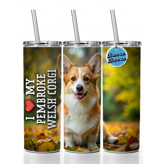 I Love My Pembroke Welsh Corgi Dog Heart Skinny Tumbler 20oz with Straw Insulated Water Bottle Gift