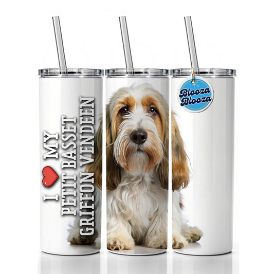 I Love My Petit Basset Griffon Vendeen Dog Heart Skinny Tumbler 20oz with Straw Insulated Water Bottle Gift