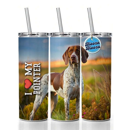 I Love My Pointer Dog Heart Skinny Tumbler 20oz with Straw Insulated Water Bottle Gift