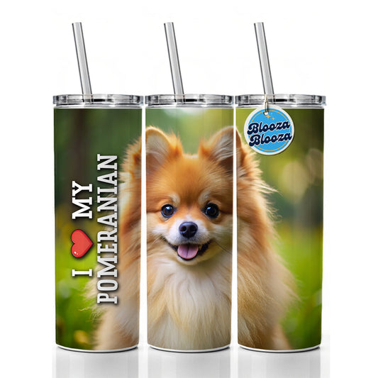 I Love My Pomeranian Dog Heart Skinny Tumbler 20oz with Straw Insulated Water Bottle Gift