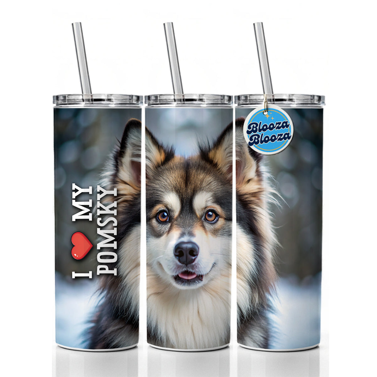I Love My Pomsky Dog Heart Skinny Tumbler 20oz with Straw Insulated Water Bottle Gift