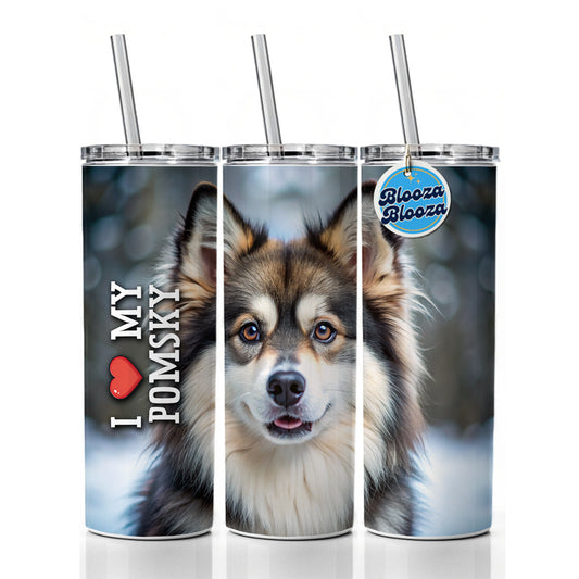 I Love My Pomsky Dog Heart Skinny Tumbler 20oz with Straw Insulated Water Bottle Gift