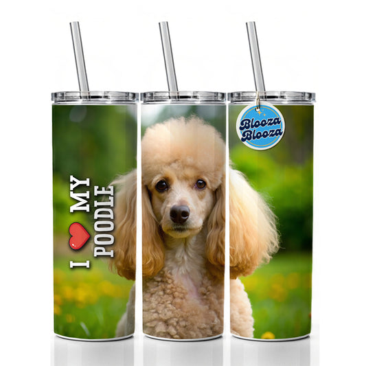 I Love My Poodle Dog Heart Skinny Tumbler 20oz with Straw Insulated Water Bottle Gift