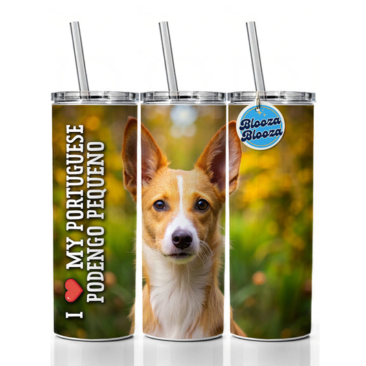 I Love My Portuguese Podengo Pequeno Dog Heart Skinny Tumbler 20oz with Straw Insulated Water Bottle Gift
