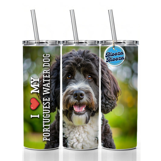 I Love My Portuguese Water Dog Heart Skinny Tumbler 20oz with Straw Insulated Water Bottle Gift