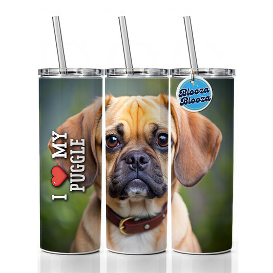 I Love My Puggle Dog Heart Skinny Tumbler 20oz with Straw Insulated Water Bottle Gift