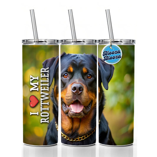 I Love My Rottweiler Dog Heart Skinny Tumbler 20oz with Straw Insulated Water Bottle Gift