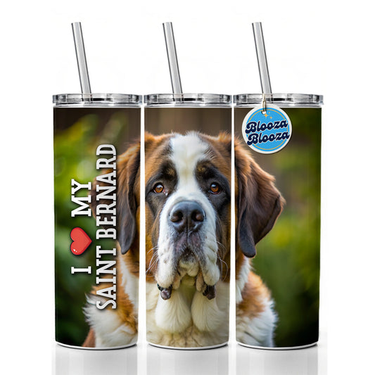 I Love My Saint Bernard Dog Heart Skinny Tumbler 20oz with Straw Insulated Water Bottle Gift